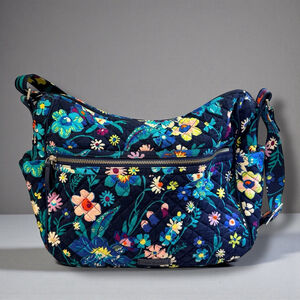 Vera Bradley Quilted Floral Crossbody Shoulder Bag Navy Blue Adjustable Strap